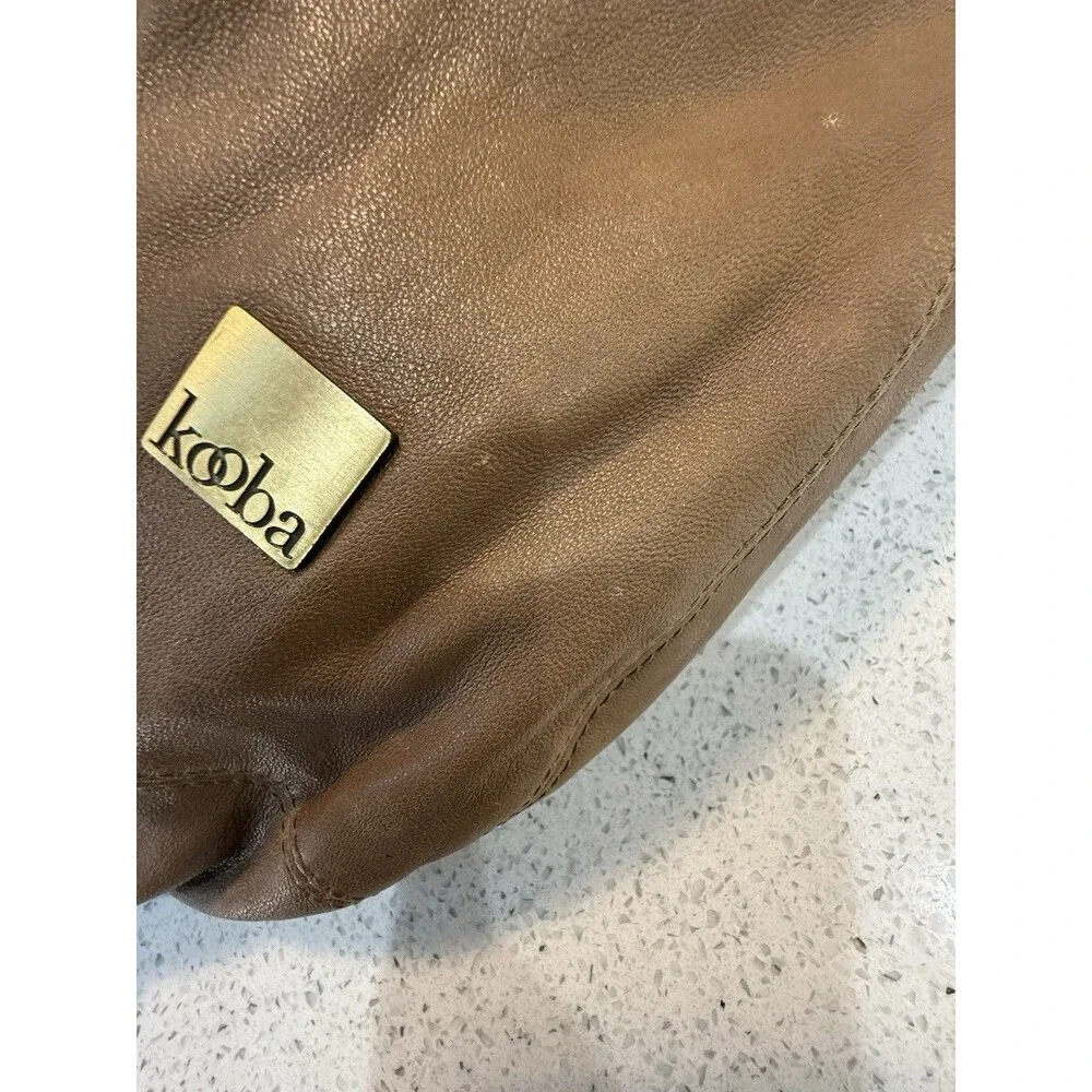 KOOBA Pleated Shoulder Leather Hobo Bag Purse Gold Brown Slouchy Boho - Picture 10 of 16